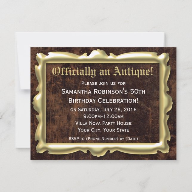 Officially an Antique Birthday Party Invitations (Front)