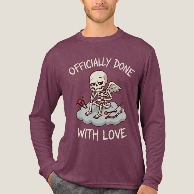 Officially Done With Love Skeleton Cupid Design Tri-Blend Shirt (Front)