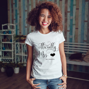 Officially Mrs   New Bride Personalised with Heart T-Shirt