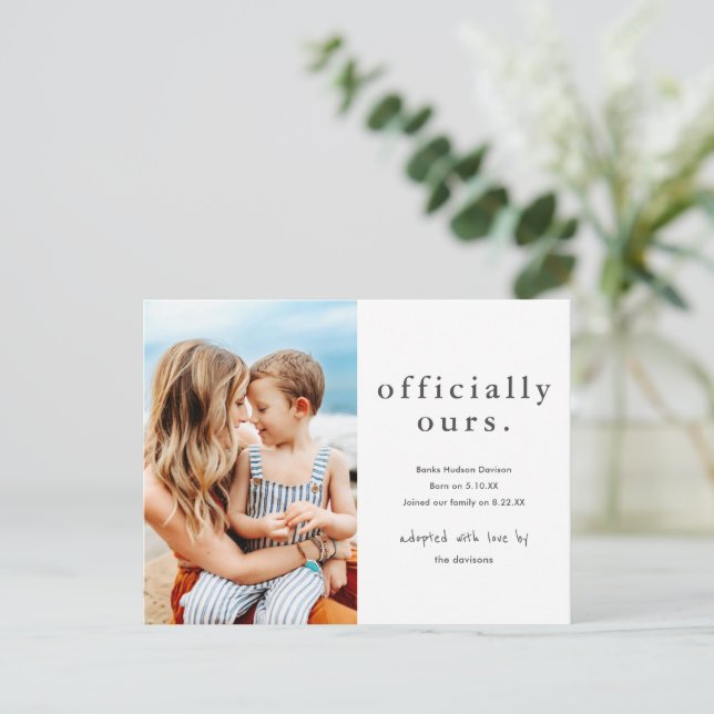 Officially Ours | Minimal Photo Adoption Postcard (Standing Front)