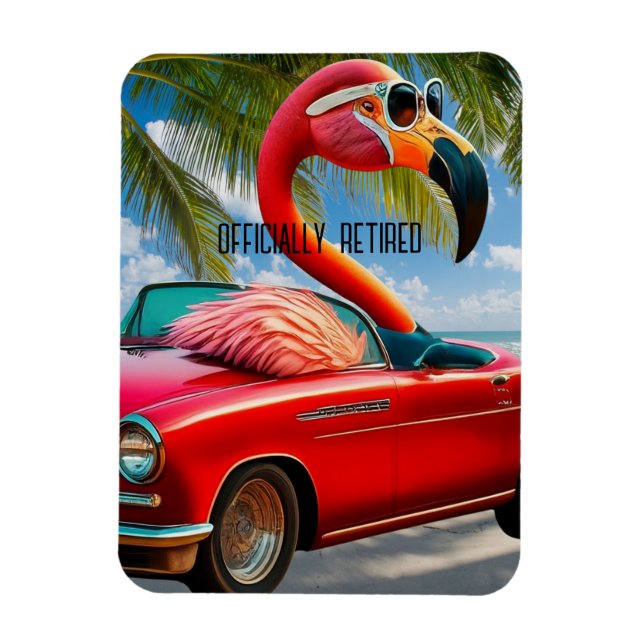 Officially Retired Flamingo & Convertible on Beach Magnet (Vertical)