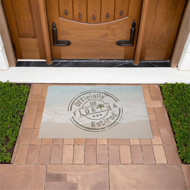 Officially Retired in Florida Tropical Beach Ocean Doormat (Outdoor)