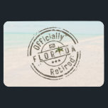 Officially Retired in Florida Tropical Beach Ocean Magnet<br><div class="desc">Celebrate the best years of your life with this beautiful retirement themed magnet. The design features a round seal with the saying, "Officially Retired." "Florida" is written in the center with a tropical palm tree replacing the letter "i." The background is my original photo of a Sanibel Island Florida beach...</div>