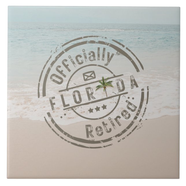 Officially Retired in Florida Tropical Beach Ocean Tile (Front)