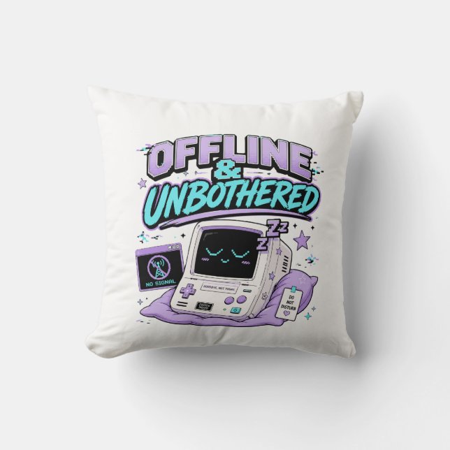 Offline And Unbothered Retro Sticker Cushion (Front)