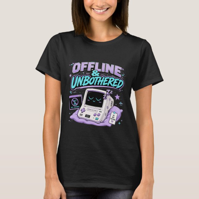 Offline And Unbothered Retro Sticker T-Shirt (Front)