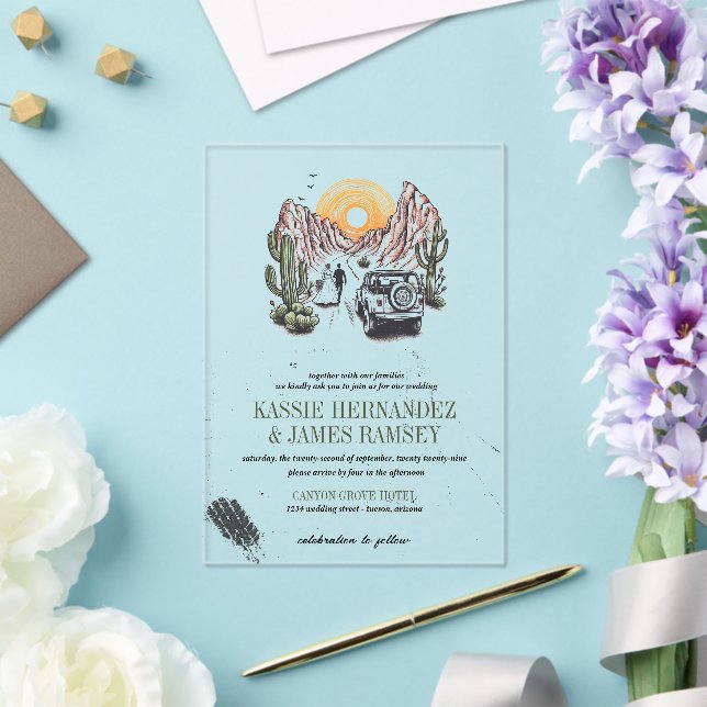 Offroad Canyon Couple Wedding Acrylic Invitations (Insitu (Wedding))