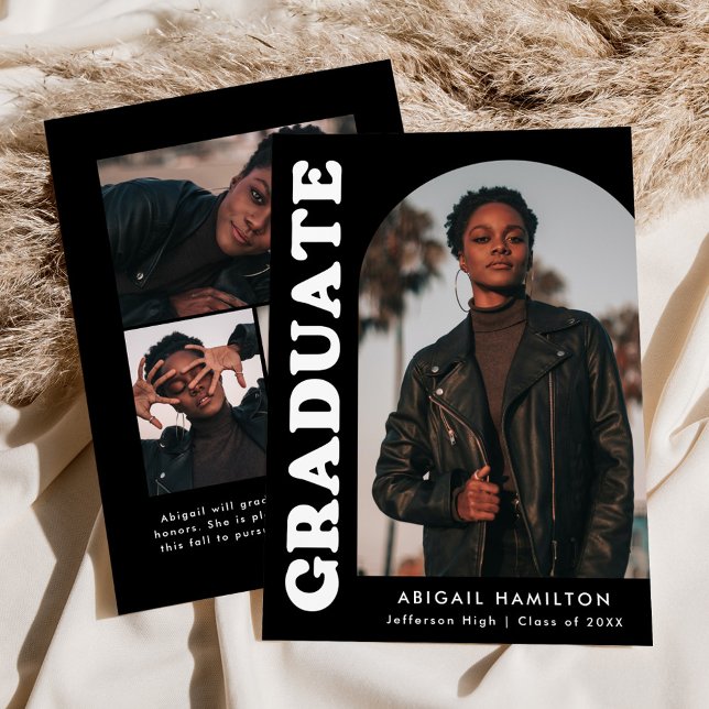 Offset Arch Black 4 Photo Graduation Announcement (Creator Uploaded)