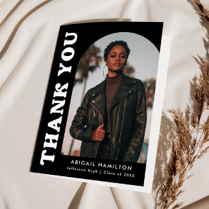 Offset Arch Black and White 4 Photo Graduation Thank You Card