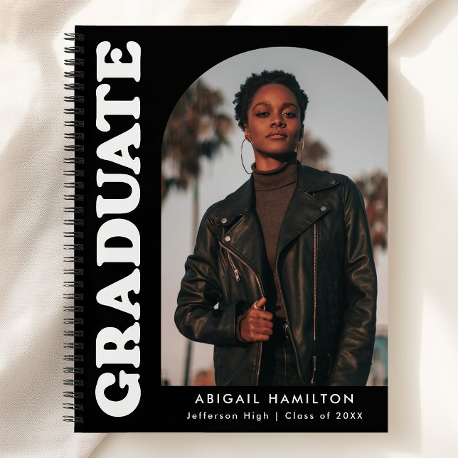 Offset Arch Black Photo Graduation Guest Book (Creator Uploaded)