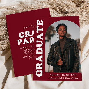 Offset Arch Burgundy Photo Graduation Party Invitation