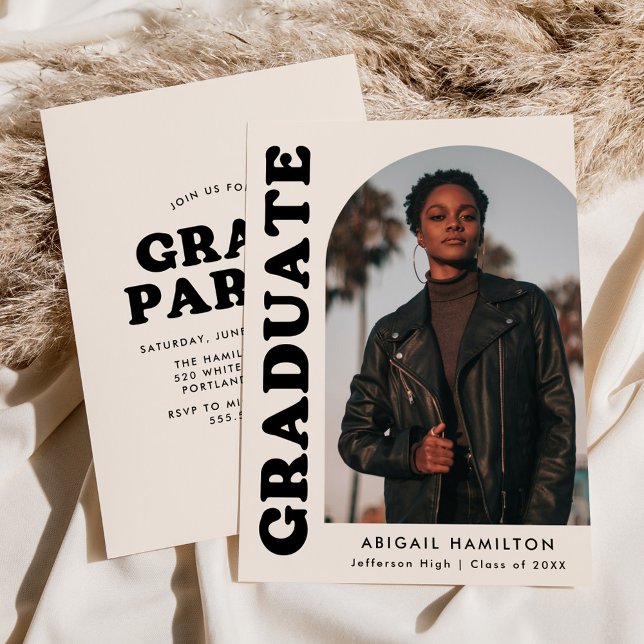 Offset Arch Cream Photo Graduation Party Invitation (Creator Uploaded)