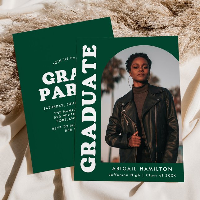 Offset Arch Green Photo Graduation Party Invitation (Creator Uploaded)