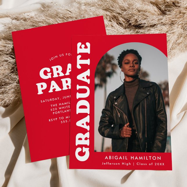 Offset Arch Red Photo Graduation Party Invitation (Creator Uploaded)