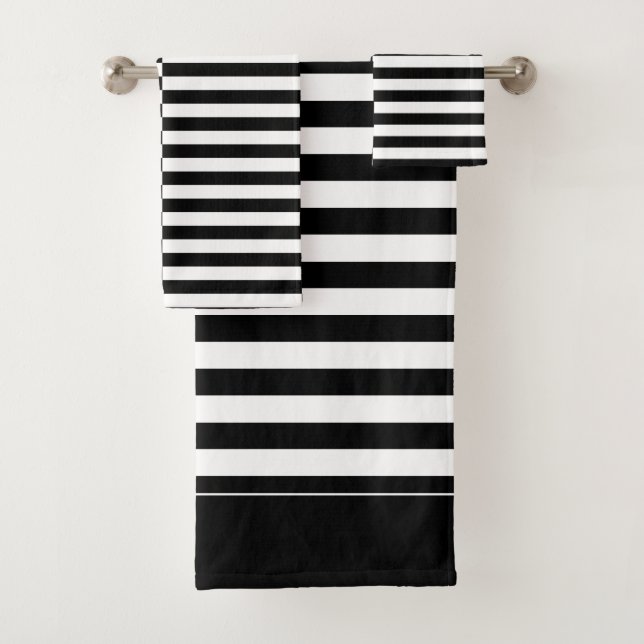 Offset Black and White Striped Bath Towel Set (Insitu)