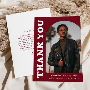 Offset Burgundy Arch Photo Graduation Thank You Card