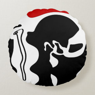 Offset Chamber: Abstract Black, White & Red Round Cushion