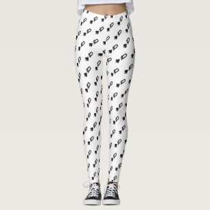 offset diagonal queen of spades design white leggings