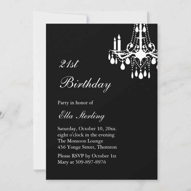 Offset Grand Ballroom Birthday Invitation (black) (Front)