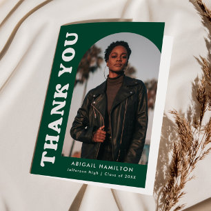 Offset Green Arch 4 Photo Graduation Thank You Card
