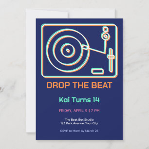 Offset Neon DJ Turntable 14th Birthday Invitation