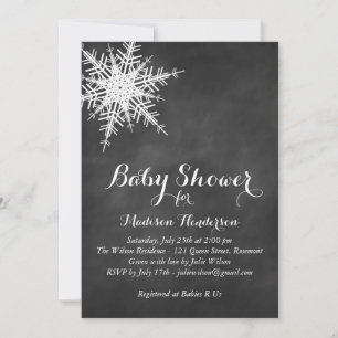 Offset White Snowflake Baby Shower Invite on Chalk