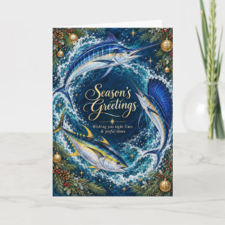 Offshore Fishing Holiday Card with billfish and tu