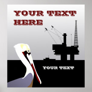 Offshore Oil and Pelican Poster Template