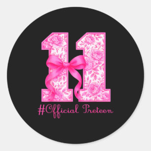 Oficial Preteen 11th Birthday Girl Pink Coquette B Classic Round Sticker
