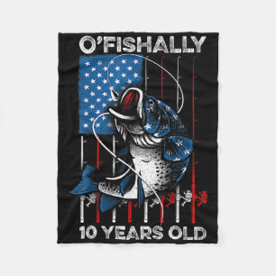 Ofishally 10 Year Old Shirt 10th Birthday Fishing Fleece Blanket