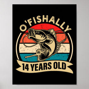 Ofishally 14 Years Old Fisherman Fishing 14th Birt Poster