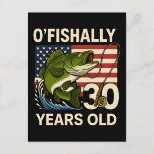 Ofishally 30 years old funny fishing birthday desi holiday postcard