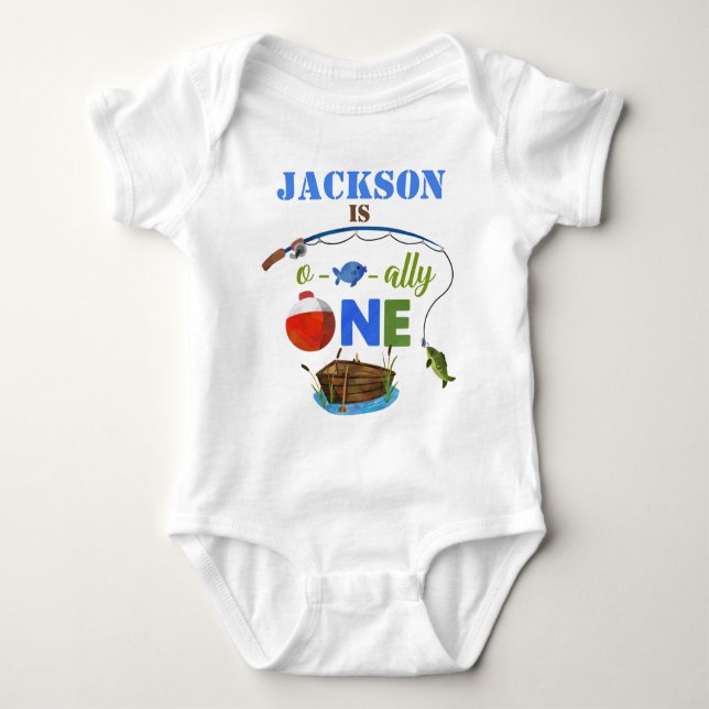 Ofishally ONE baby bodysuite O-fish-ally Big ONE Baby Bodysuit (Front)