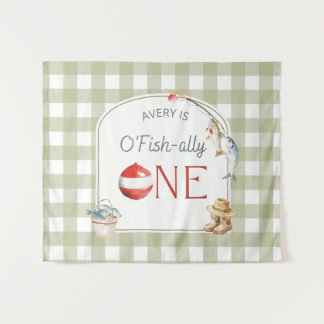 Ofishally One Birthday Personalized Banner Tapestry
