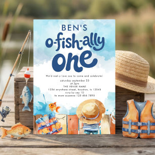 Ofishally One Fisherman Boy 1st Birthday Invitation