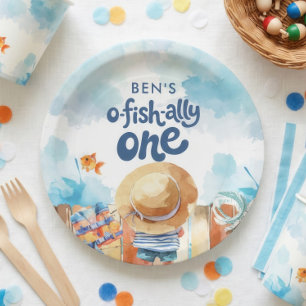 Ofishally One Fishing Boy 1st Birthday  Paper Plate