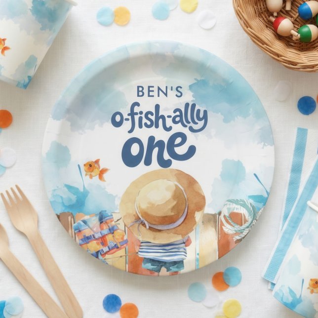 Ofishally One Fishing Boy 1st Birthday  Paper Plate (Creator Uploaded)