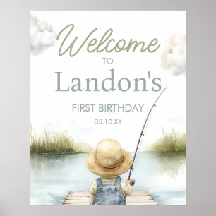 Ofishally One Fishing First Birthday Welcome Sign