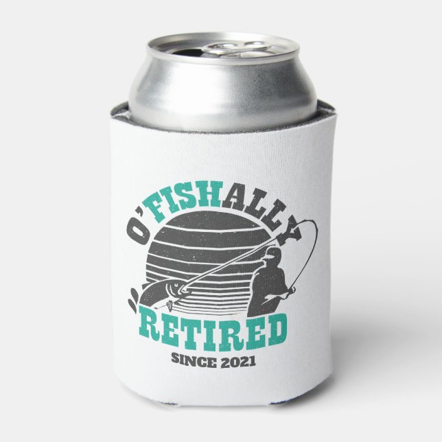 Ofishally Retired Fishing Retirement Gift Teal Can Cooler (Can Front)