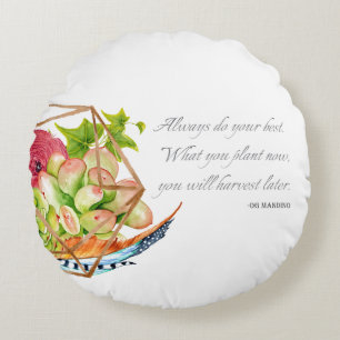 Og Mandino Quote Succulents Round Cushion