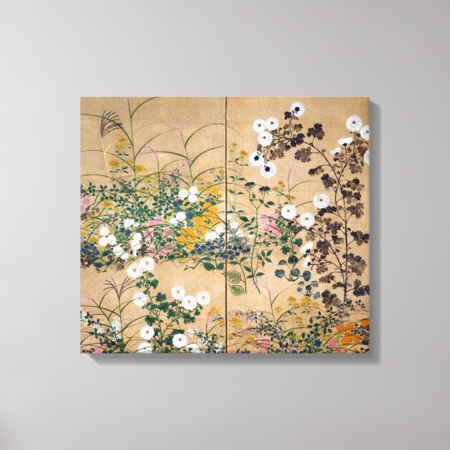 Ogata Korin Flowering Plants in Autumn Canvas Print (Front)