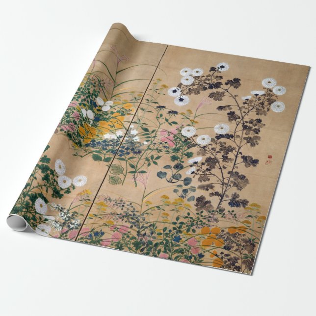 Ogata Korin Flowering Plants in Autumn Wrapping Paper (Unrolled)