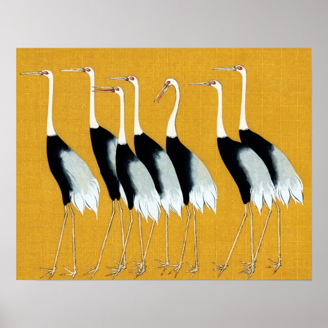 Ogata Korin Japanese Red Crowned Cranes Poster (Front)