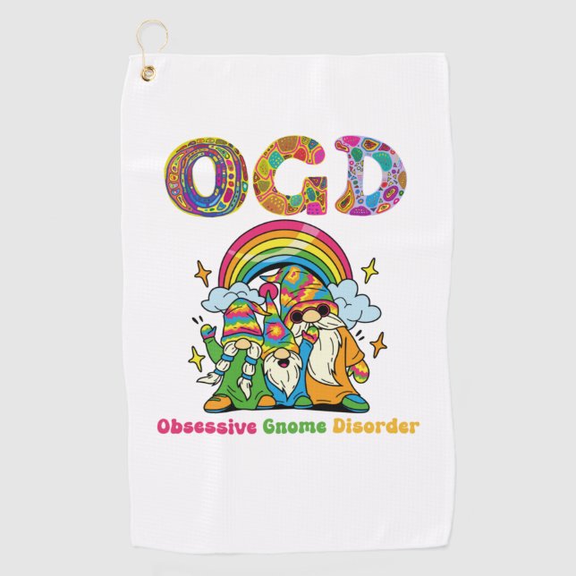 OGD - Obsessive Gnome Disorder - Cute Hippy Gnomes Golf Towel (Front)