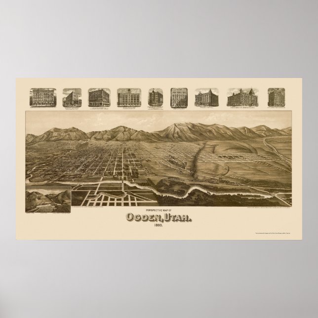 Ogden, UT Panoramic Map - 1890 Poster (Front)