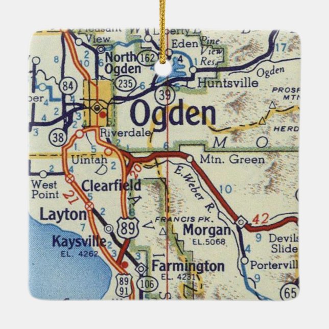 Ogden UT Vintage Map Ceramic Ornament (Back)