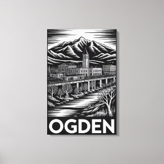 Ogden Utah Skyline Black White Canvas Print