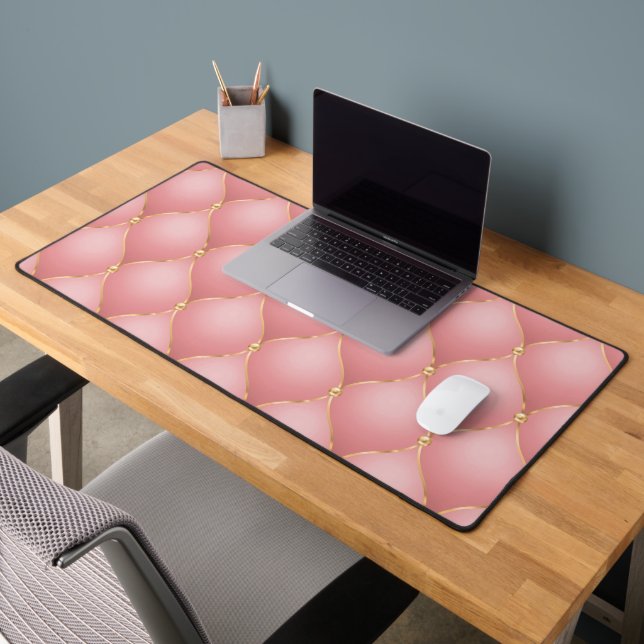 Ogee Gold Diamond Tufted Pink Blush Desk Mat (Office 2)