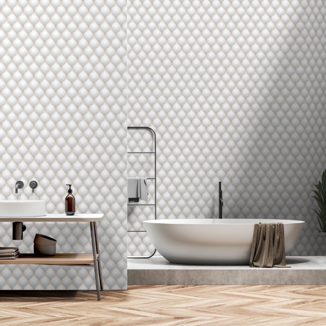 Ogee Gold Diamond Tufted White Wallpaper (Bathroom)