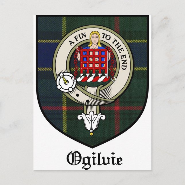 Ogilvie Clan Crest Badge Tartan Postcard (Front)